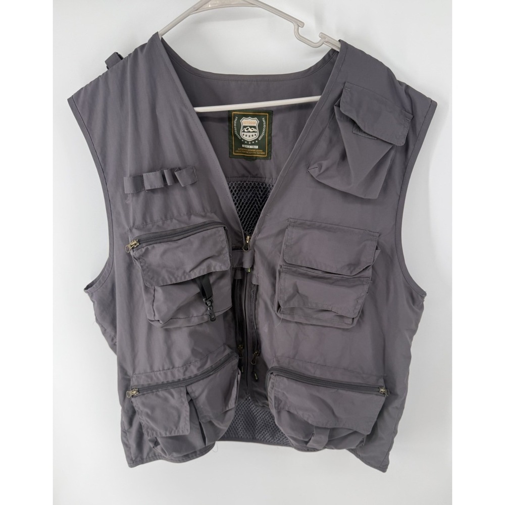 Outdoor Vest Mens XL/XXL Grey Utility Fishing Multi Pocket Mesh Travel Hiking